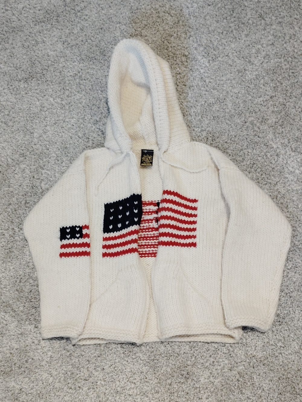 Tejidos Imalaya Kids Wool Hooded Knit Jacket with American Flag Motif